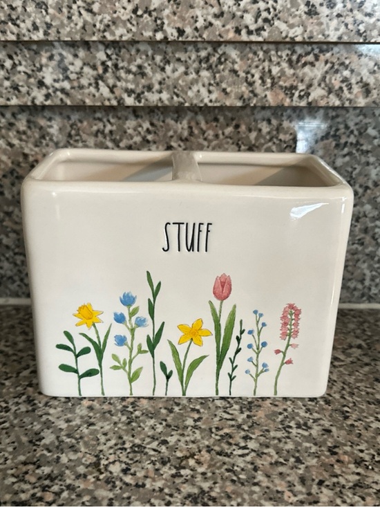 Rae Dunn Other - Rae Dunn Floral “STUFF” Ceramic Divided Holder Toothbrush